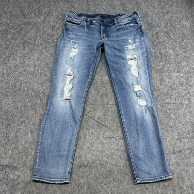 Jeans plateados Boyfriend Jeans para mujer 14 L29 lavado claro desgastado súper elástico Foto 1 de 4