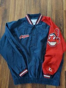 Vintage Starter Cleveland Indians Pullover Jacket Chief Wahoo Men’s L Blue MLB - Picture 1 of 9