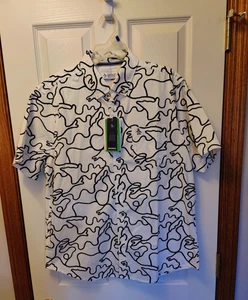 Camicia uomo The Original Penguin Munsing Wear bianco brillante/nero grande con etichette - Foto 1 di 12