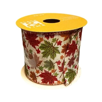 Place & Time Golden Hour Fall Ribbon 2.5" x 4 Yards Wire Edge Maple Leaf Pattern - Image 1 of 4