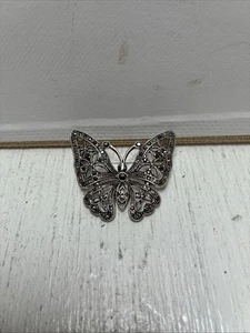 Ancienne broche ou broche papillon art déco argent marcassite femme - Photo 1/3