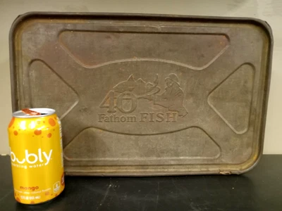 Lata de pesca vintage de 40 brazas rara caja grande 16"x10" Bay State Boston MA pesca Foto 1 de 4