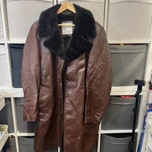 VTG 70s USA MENS LONDON FOG BROWN NAPPA LEATHER SHERPA COLLAR CAR COAT 50 - Picture 1 of 7