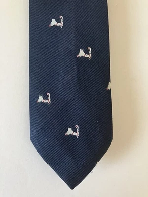 Corbata para hombre Issokson's Falmouth MA corbata de seda azul marino Cape Cod mapa 57" Foto 1 de 4