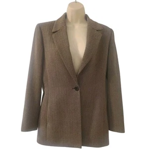 Dana Buchman Womens Size 6 Brown & Black Herringbone Wool Cashmere Blazer Jacket - Picture 1 of 8