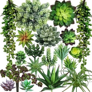 19 Pcs Assorted Artificial Succulents Plants Unpotted Small Green Hanging Suc... - Picture 1 of 9