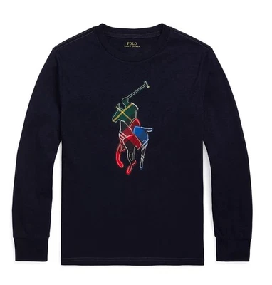 NWT Polo Ralph Lauren Big Tall Black PATCHWORK PLAID BIG PONY Long Sleeve TShirt - Image 1 of 2