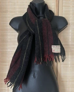 Sciarpa vintage Jack Harper artigianale Scozia tessuto 100% lana Shetland tweed a righe - Foto 1 di 12