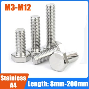 Hexagon Head Set Screws A4 Stainless Steel Fully Threaded Bolts M3 M4 M5 M6 -M12 - Picture 1 of 9