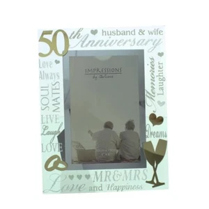 50th Wedding Anniversary Golden 3D Mirror Glass & Glitter 6x4 Frame Gift - Picture 1 of 4