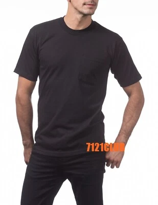 PRO CLUB MEN'S POCKET T SHIRT HEAVYWEIGHT SHORT SLEEVE WORK T SHIRTS BLACK M-5XL - Image 1 of 2