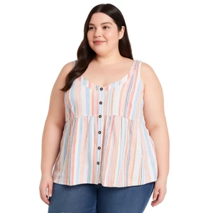 Camiseta sin mangas Terra & Sky mezcla de lino multicolor a rayas con botones delanteros para mujer talla 2X - Imagen 1 de 10