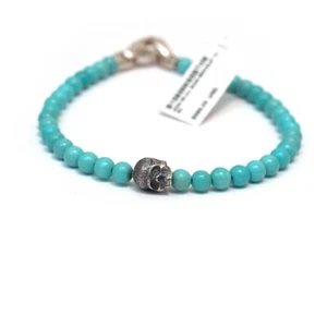 DAVID YURMAN New Mens Skull Station Bead Bracelet Chinese Turquoise 925 Medium - Picture 1 of 6