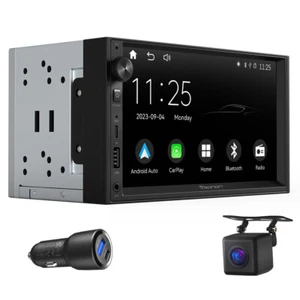 7" QLED Double DIN Car Stereo GPS Head Unit W/Cam for Apple CarPlay Android Auto - Picture 1 of 17