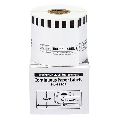 Non-OEM Fits BROTHER DK-2205 REMOVABLE Continuous Labels - (2) Rolls of 100' - Image 1 of 4