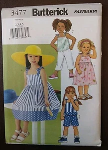 Butterick 3477 Cute Summer Outfits For Girls Sizes 2,3,4,5 UNCUT Sewing Pattern  - Picture 1 of 2
