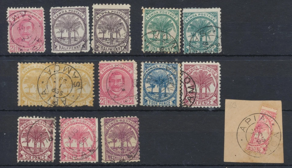 Sellos de Samoa: 1892-1900: SG52,57/7a,58/8a,59c,60,61/3,64b;+ bisect. SG63 CV £133 Foto 1 de 4