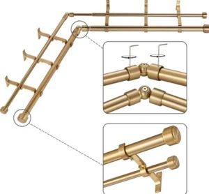 5/8" Double Bay Window Curtain Rod 20"-36", 38"-72", Warm Gold - Picture 1 of 1