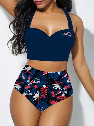 New England Patriots Women's Bikini Set 2 Piece Beach Halter High Waist Swimwear Cover