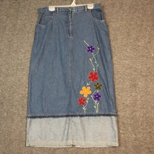 Falda Denim Mujer L Country Chic Sun River Western Niveles Azul Floral Flecos - Imagen 1 de 9