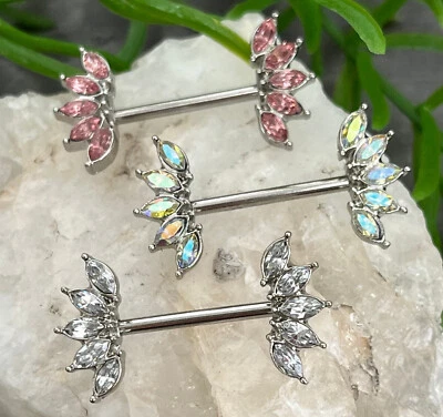 PAR de ventiladores de gemas de cristal marquesa anillos para pezones escudo barras de acero acero quirúrgico Foto 1 de 4