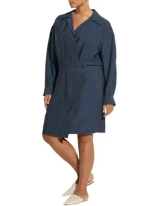 Vince Plus Size 20 Womens Dress Navy Blue Shaped Collar Long Sleeve Wrap $395 - Picture 1 of 9