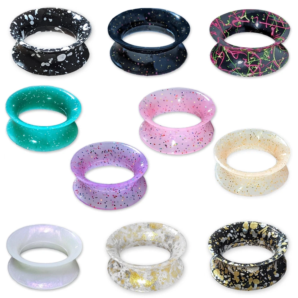 Glitter Tubo Flesh Tunnel Silicone Double Flared Plug Piercing Orecchio Z108g - Immagine 1 di 1