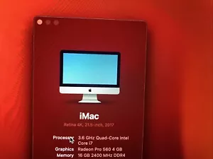 Apple iMac A1418 BTO/CTO 2017 4K 21.5" AIO i7-7700 16GB RAM 1TB NVMe w/Cord - Picture 1 of 6