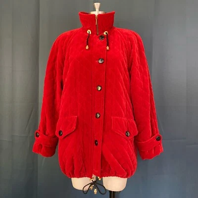 复古 80 年代/90 年代 Escada 绗缝天鹅绒派克大衣夹克(40 码) — 第 1/4 张图片