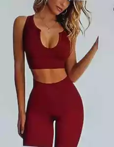 FAFOFA Workout Outfits for Women 2 Piece Ribbed Seamless Crop Tank High Waist Yo - Picture 1 of 4