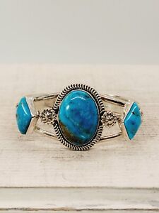 RUNNING BEAR STERLING TURQUOISE NATIVE AMERICAN CUFF BRACELET