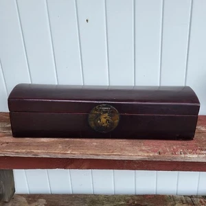 Antique Chinese Leather & Lacquered Wood Document Box 19thc W/tray Signed! - Picture 1 of 14