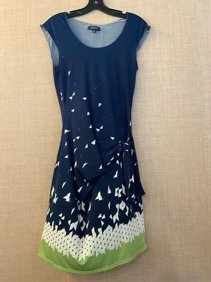 Vestido estilo envolvente manga gorra Max Edition talla S azul con estampado blanco y verde Foto 1 de 4