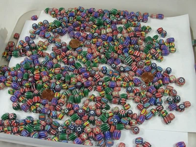 2 Pounds Assorted India Handmade Chevron Glass Beads Wholesale Bulk (KPX-57) ⭐ - Image 1 of 4