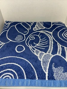 Vintage Ägyptisches 100 % Baumwolle großes schweres blau & weißes Wende-Strandtuch - Bild 1 von 2