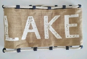 Mud Pie Burlap Pillow Or Blanket Wrap “LAKE” With Blue Accents Dress Up Items - Picture 1 of 4