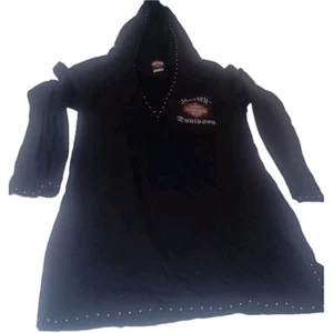 Women's Harley Davidson Thin Hooded Long Sleeve Size Med Black - Picture 1 of 9