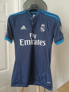 Real Madrid Away Shirt - 2015/16 Mens Third Kit, Blue Adidas Poppers Size SMALL - Picture 1 of 10