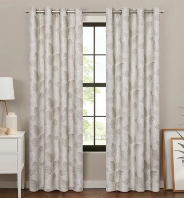 Eclipse Blackout Curtain; Larissa Leaf Grommet Curtain Panel Linen Color 50x84 - Image 1 of 4