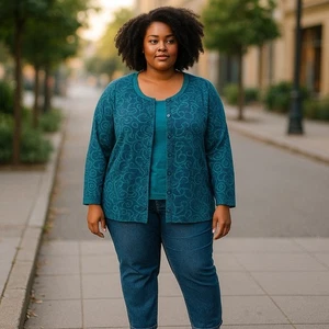 Catherine's Women's Plus Size Navy Blue Turquoise Button Sweater 2X NEW Cardigan - Picture 1 of 6