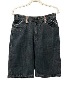 Vintage Y2K Akademiks Damen Denim Shorts Größe 14 verziert künstlerisch Streetwear trendy - Bild 1 von 7