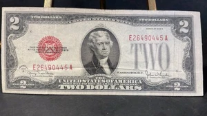 1928 G U.S. $2 Red Seal Banknote Misaligned Border Error - Picture 1 of 6