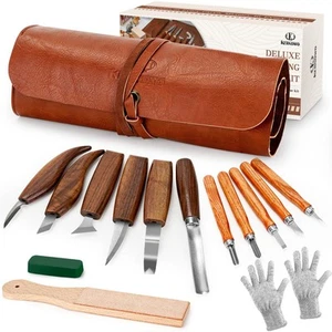 Wood Carving Tools, 15Pcs Wood Carving Kit with PU Storage Bag, Wood Whittlin... - Picture 1 of 7