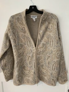 Pendleton Wool Paisley Zip Up Sweater Size M Tan/Ivory/Gray - Picture 1 of 9