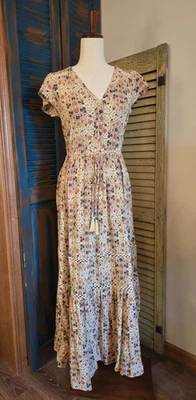 American Eagle Lace Tiered Floral Maxi Dress Women S Multi Boho Prairie Cottage - Image 1 of 4