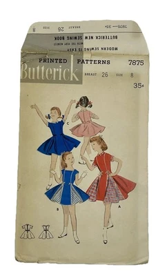 Vestido vintage 1956 Butterick #7875 patrón de costura para niñas con Godets talla 8 sin cortar Foto 1 de 4