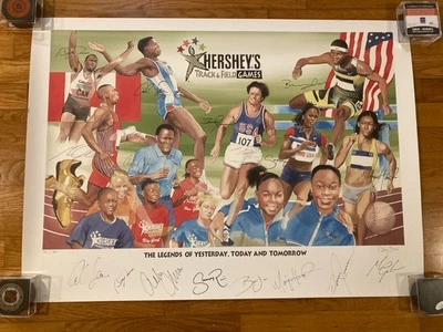 Litografía automática firmada por Hershey Atletismo Carl Lewis Bruce Jenner M Johnson +5 JSA Foto 1 de 4