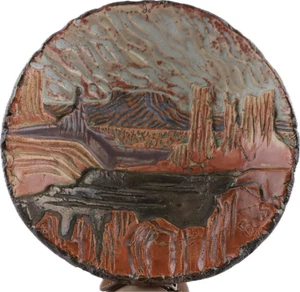 Southwest Pottery Eric Boos Signed Wall Hanging 9" Pedestal Bowl Made In USA - Picture 1 of 10