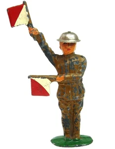 Vintage 30er Jahre Barclay 730 Signal Mann mit Fahnen 1. Weltkrieg Bleisoldat - Bild 1 von 2
