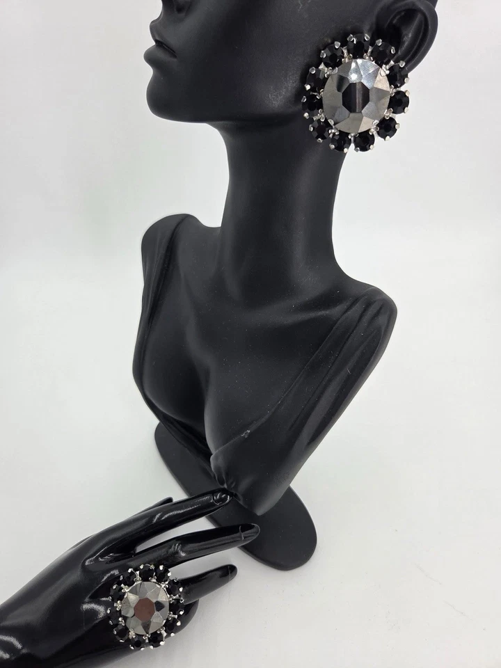 Drag Queen Jewelry, Costume Jewelry, Rhinestone, Gun Metal & Jet Black - Image 1 of 1